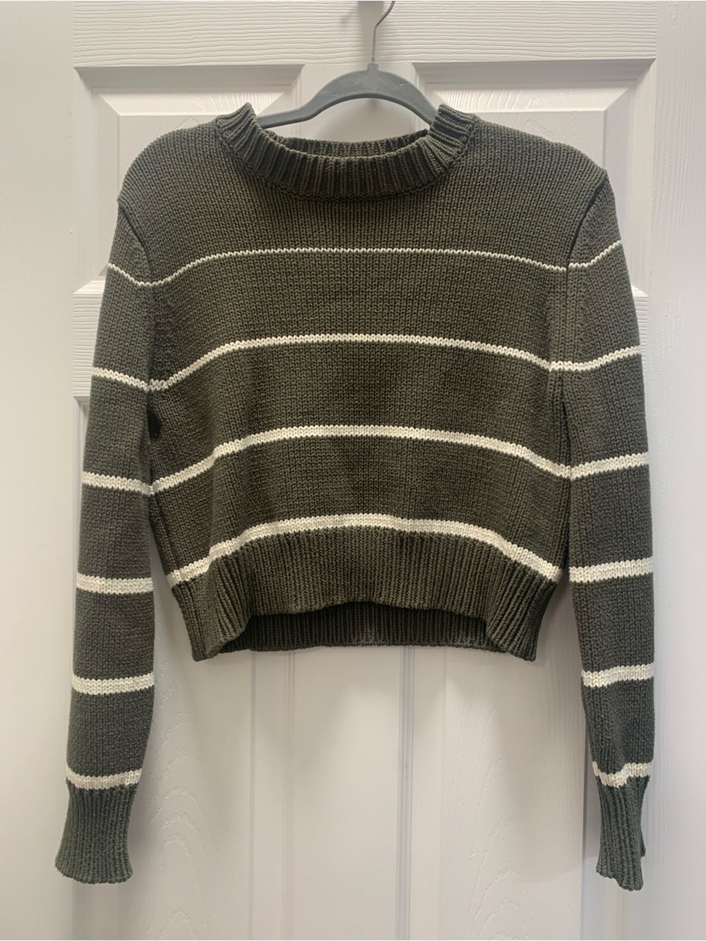 Z Supply Olive & Cream Striped Crewneck Crop Sweater